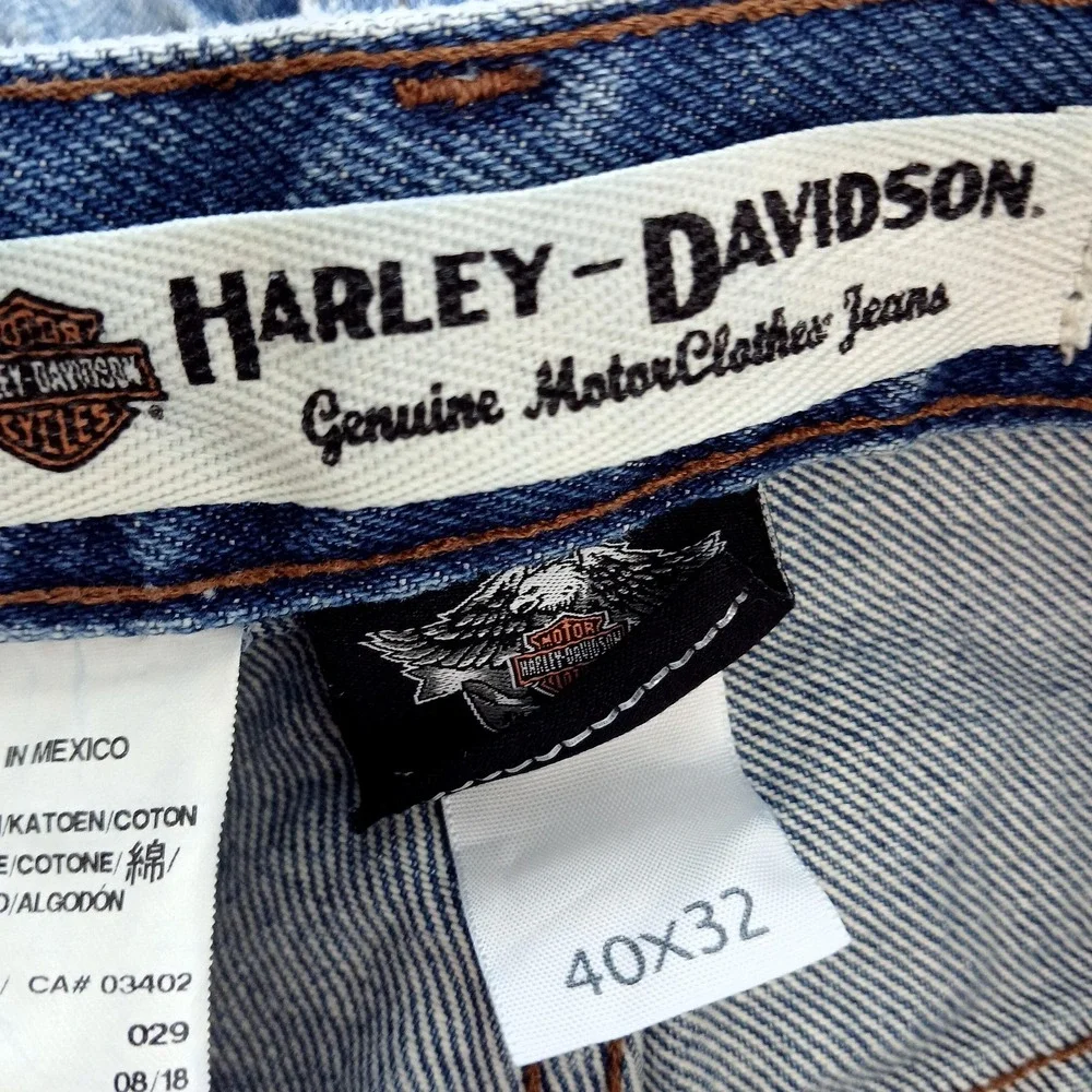 Harley-Davidson Jeans Mens 40x32 Blue Genuine MotorClothes Denim Zip Fly Biker - Picture 8 of 9